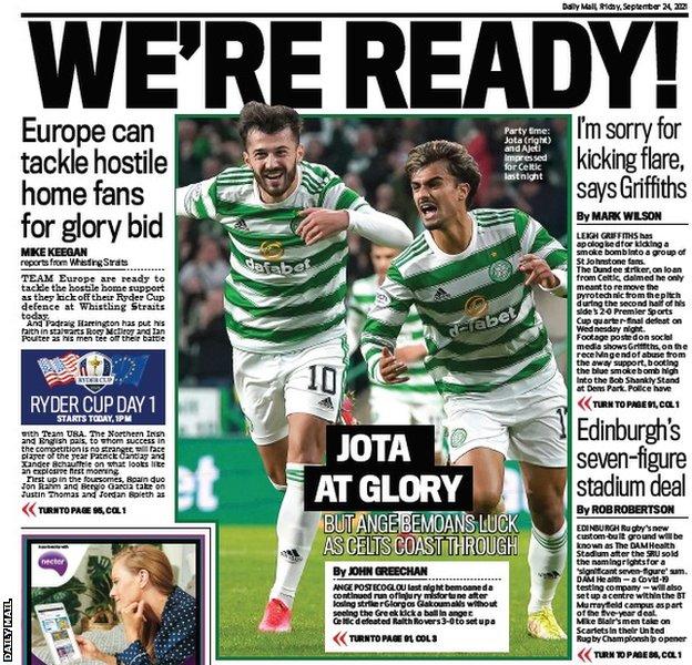 The back page of the Scottish Daily Mail on 240921