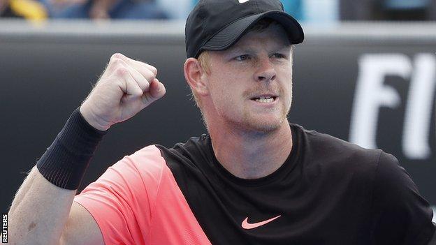 Kyle Edmund celebrates beating Kevin Anderson at the Australian Open