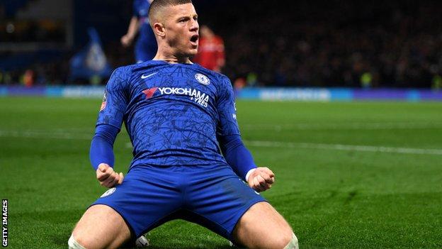 Ross Barkley celebrates his goal against Liverpool for Chelsea in March