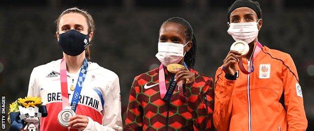 Laura Muir, Faith Kipyegon and Sifan Hassan