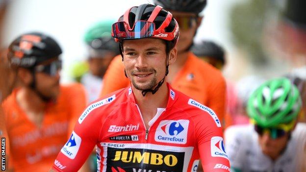 Defending Vuelta champion Primoz Roglic smiles