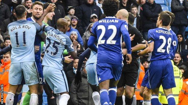 Man City and Chelsea players clash