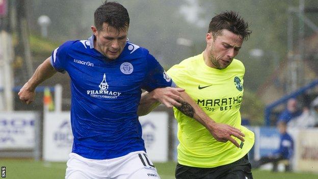 Queen of the South's Dale Hilson (left) with Lewis Stevenson