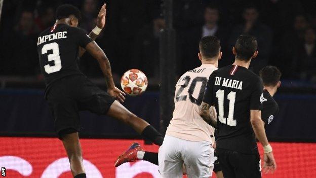 Diogo Dalot's shot hit Presnel Kimpembe's arm as United trailed 3-2 on aggregate