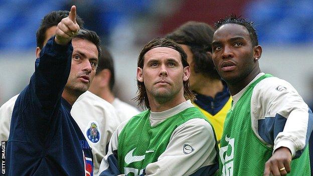 Jose Mourinho (left) with Benni McCarthy (right) during their time at Porto
