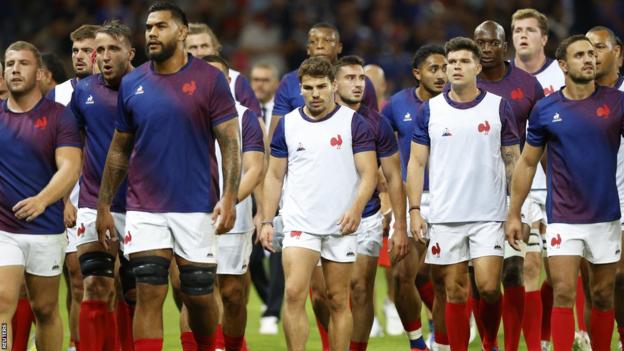 France team during a warm-up before a Rugby World Cup match