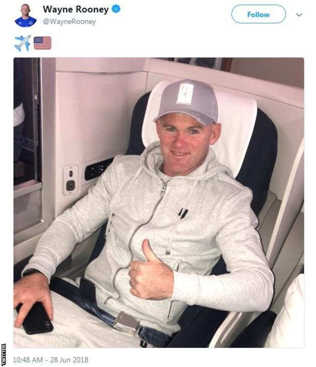 Wayne Rooney tweet showing him on a plane to the US