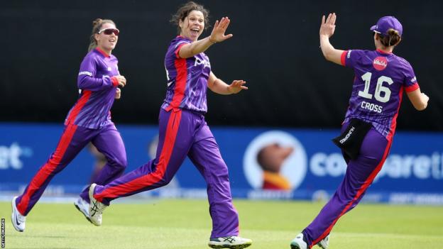 Alice Davidson-Richards celebrates a wicket