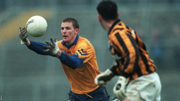 Tom Brewster in action for Enniskillen Gaels in the 1999 Ulster Club Final when Crossmaglen edged a 0-10 to 0-9 victory
