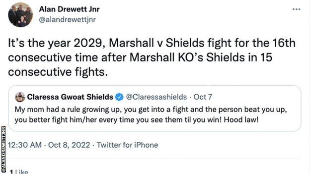 Tweet about Savannah Marshall v Claressa Shields.