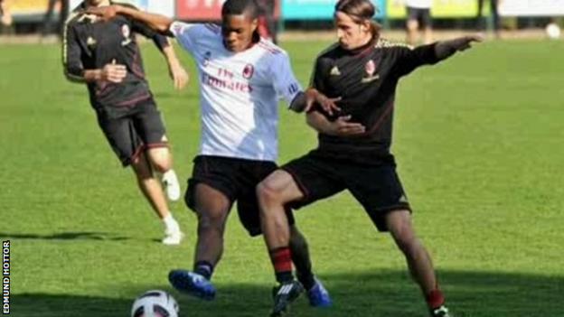 Edmund Hottor in a practice match at AC Milan's training ground