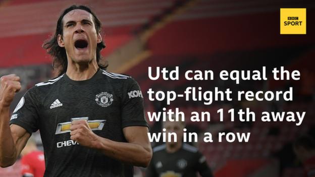 United can equal the top-flight record by claiming an 11th consecutive away win