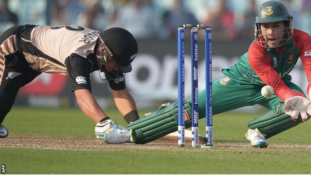 Bangladesh's Mushfiqur Rahim attempts to run out New Zealand's Ross Taylor when the sides met at this year's World T20