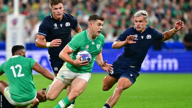 Garry Ringrose runs with the ball during Ireland's World Cup win over Scotland