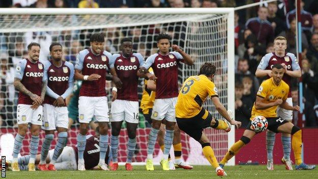 Ruben Neves scores Wolves' winners against Aston Villa at Villa Park