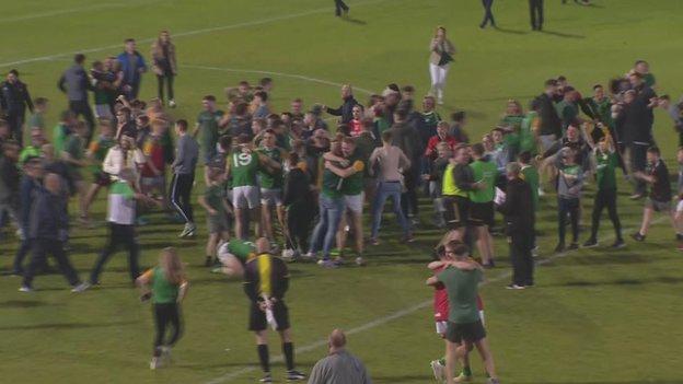 Crowds came onto the pitch after Dungannon Clarkes won their first Tyrone Football title in 64 years