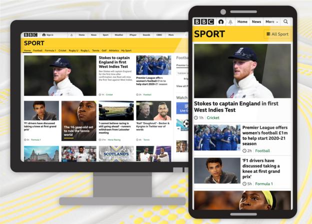The current version of BBC Sport - designed for desktop and mobile screens