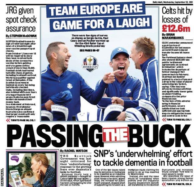 The back page of the Scottish Daily Mail on 220921