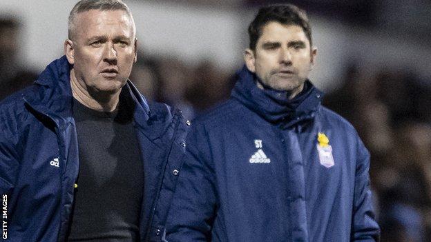Paul Lambert (left) watches on with assistant Stuart Taylor