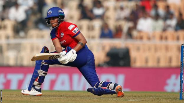 Shafali Verma plays a shot for the Delhi Capitals