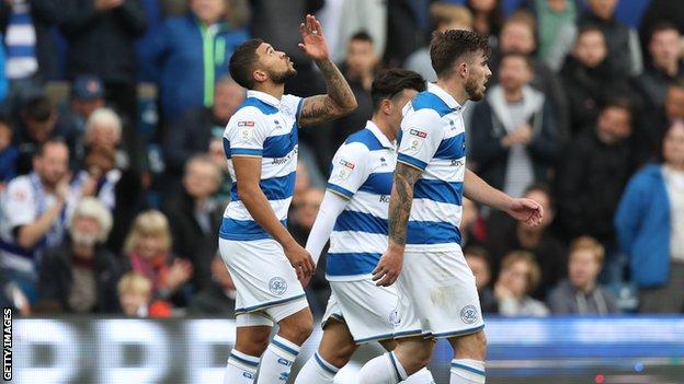 Nahki Wells celebrates scoring for QPR vs Blackburn