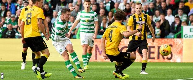 Callum McGregor scores for Celtic against AEK Athens