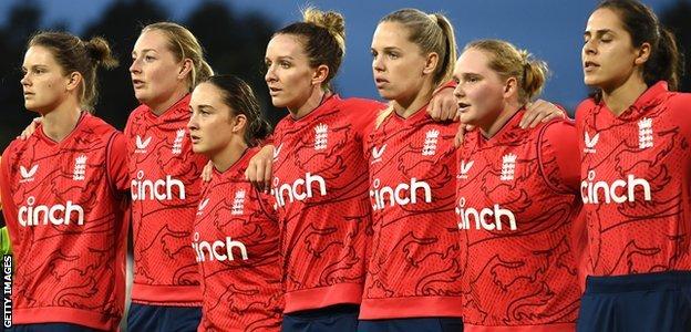 England's women observe tributes to Her Majesty Queen Elizabeth II before their T20 against India