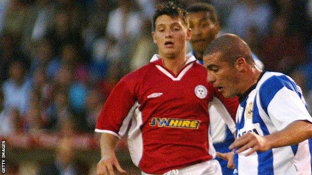Wes Hoolahan playing for Shelbourne against Deportivo La Coruna in the Champions League in 2004