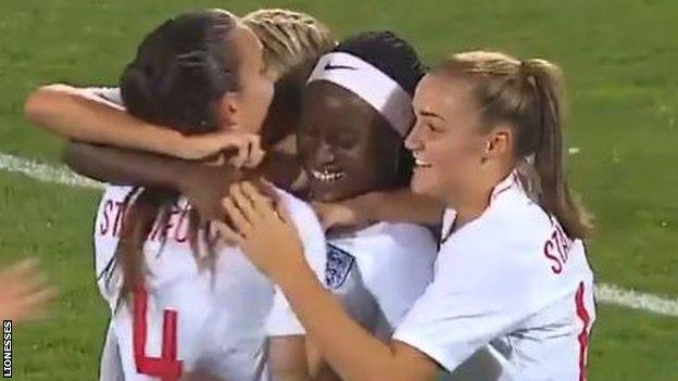 England women celebrate Chioma Ubogagu's goal