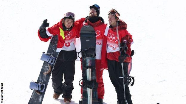 Su Yiming (left), Max Parrot (centre) and Mark McMorris (right)