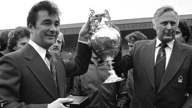 Brian Clough and assistant manager Peter Taylor after Nottingham Forest won the First Division title in 1978