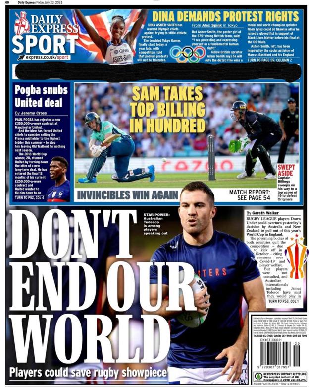 The back page of The Daily Express