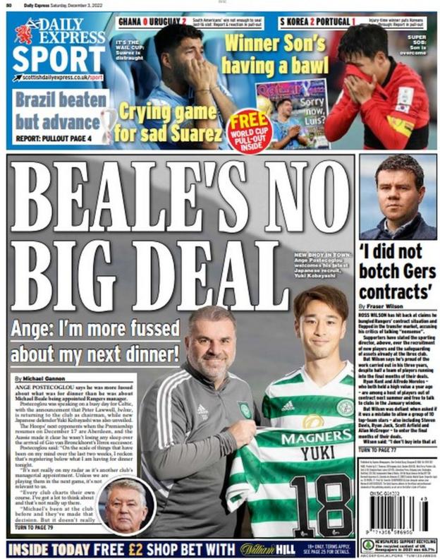 The back page of the Scottish Daily Express on 031222