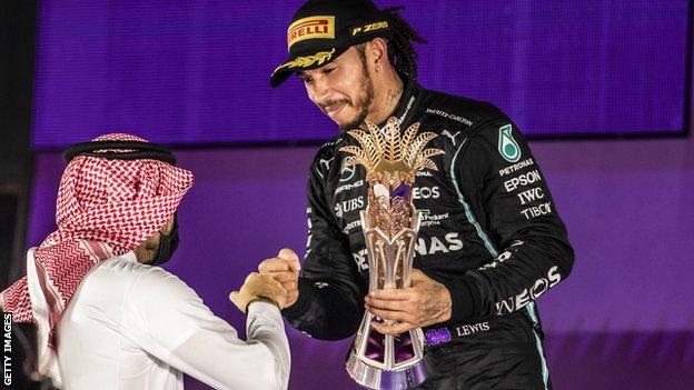 Lewis Hamilton after winning the Saudi Arabian Grand Prix in 2021