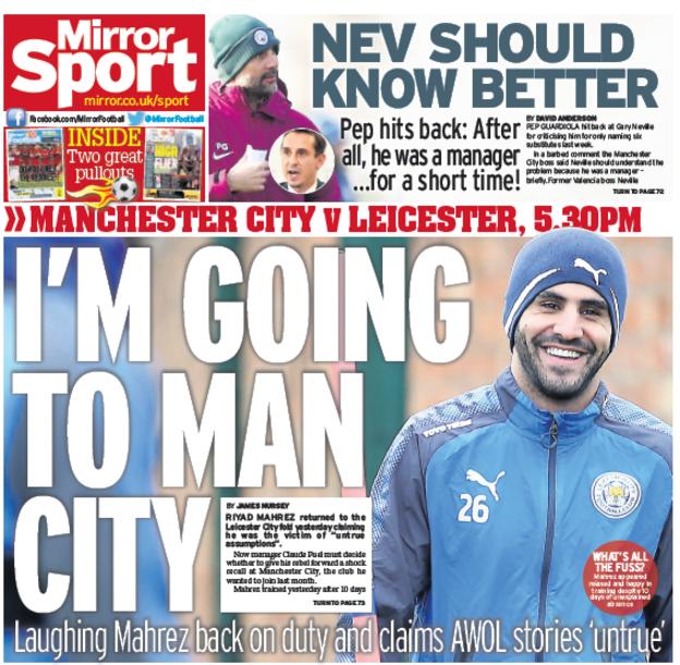 The Mirror back page on Saturday