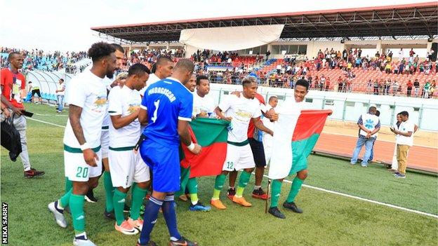 Madagascar celebrate qualifying for the 2019 Africa Cup of Nations