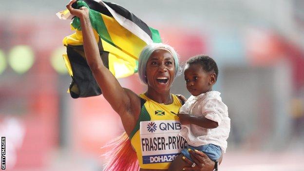 Shelly-Ann Fraser-Pryce and her son