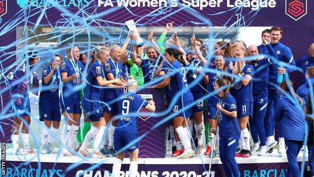 Chelsea celebrate winning the WSL title
