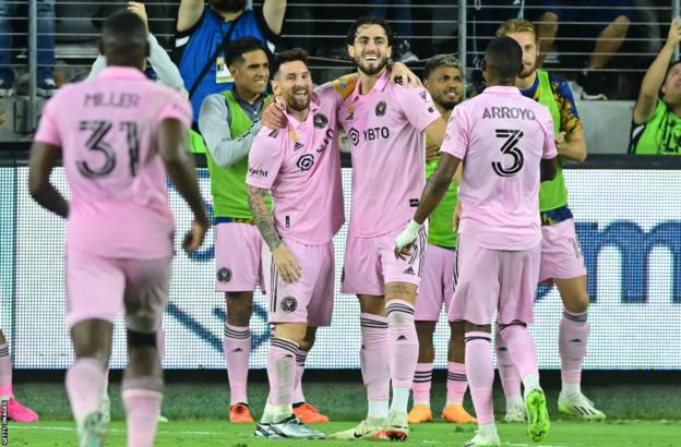 Lionel Messi celebrates with his Inter Miami teammates