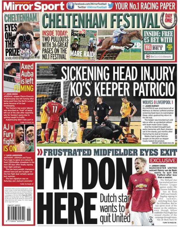 Tuesday's Daily Mirror back page