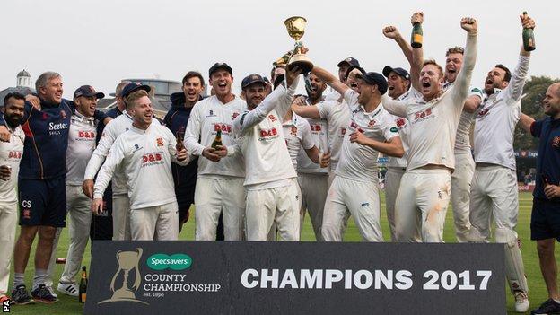 Essex celebrate with the County Championship cup