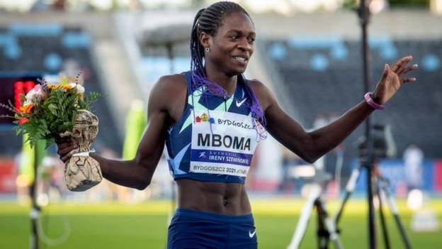 Christine Mboma of Namibia on the track