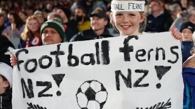 A young New Zealand fan shows her support for the Football Ferns at the Fifa Women's World Cup