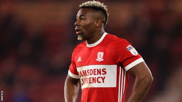 Adama Traore looks on during Middlesbrough's game at Fulham