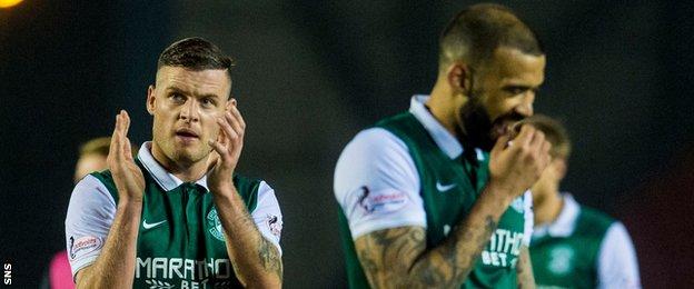 Hibernian players Anthony Stokes and Liam Fontaine