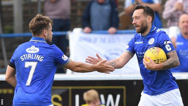 Queen of the South's Stephen Dobbie (right) celebrates one of his 24 goals this season