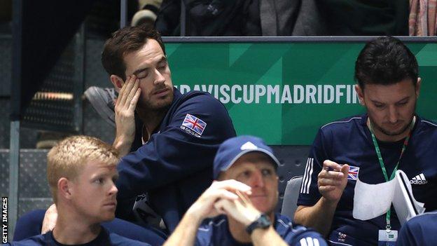Andy Murray watches Great Britain's 2019 Davis Cup Finals match against Spain