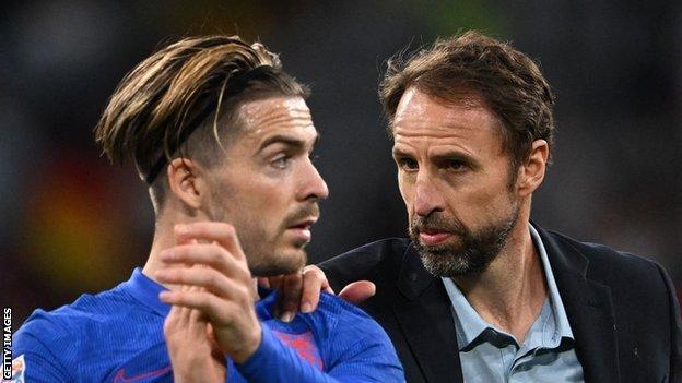 England winger Jack Grealish (left) and national team manager Gareth Southgate