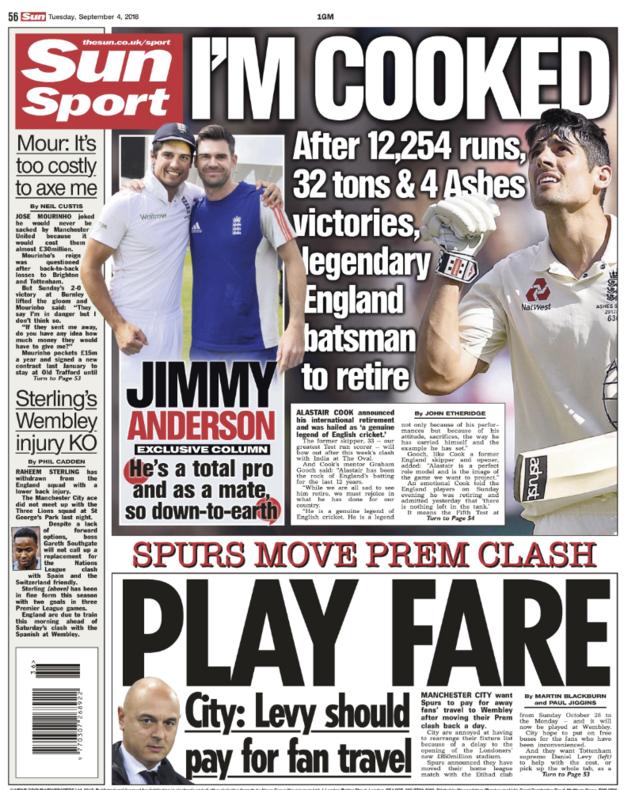 Sun back page on Tuesday