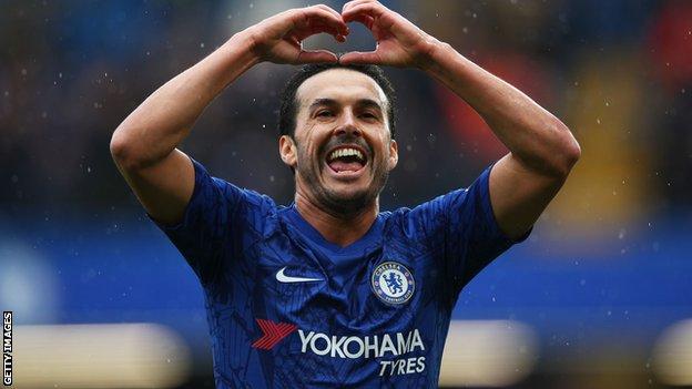 Pedro celebrates scoring for Chelsea